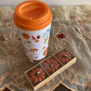 Fall Plastic Mug and Pumpkin Candles Set